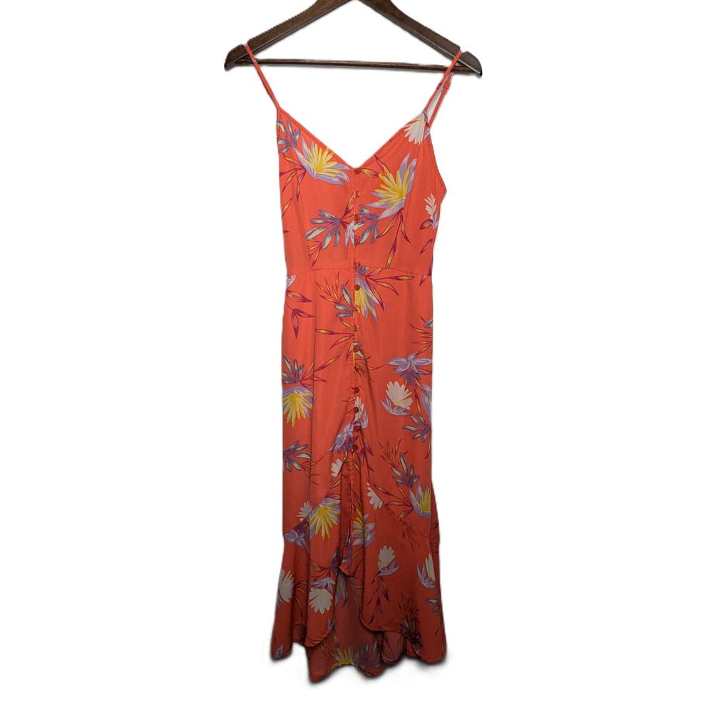 Women's Rokoko Floral High-Low Hem Summer Dress Coral Size S